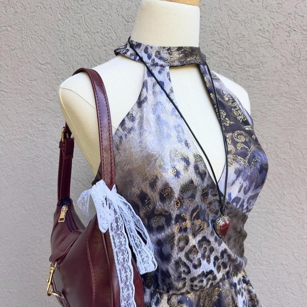 VENUS Y2K Leopard Print Gold Halter Peplum Top Size Medium Going Out - Picture 4 of 7
